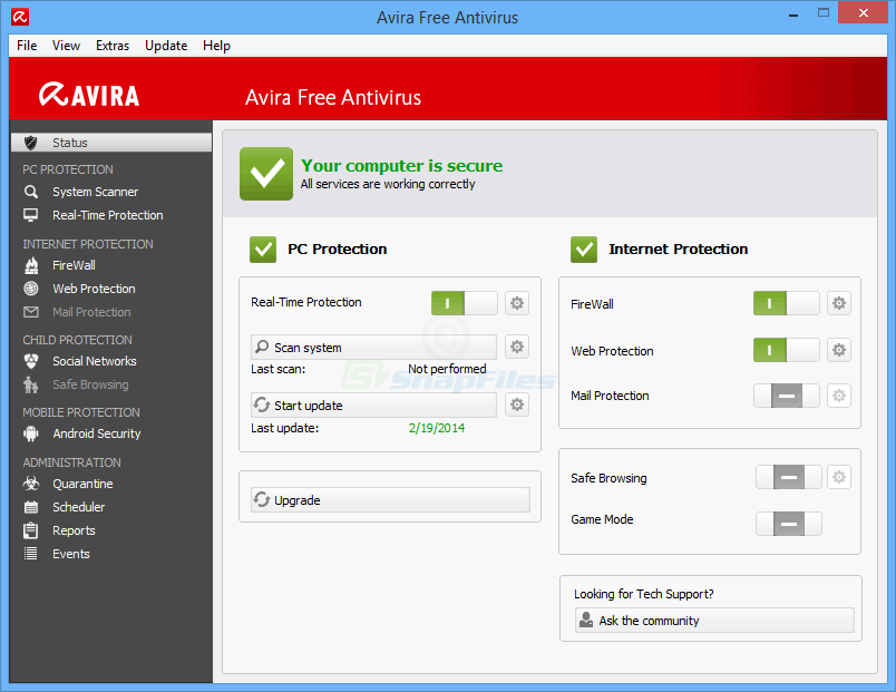 screen capture of Avira Free Antivirus