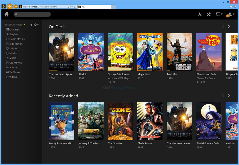 screen capture of Plex Media Server