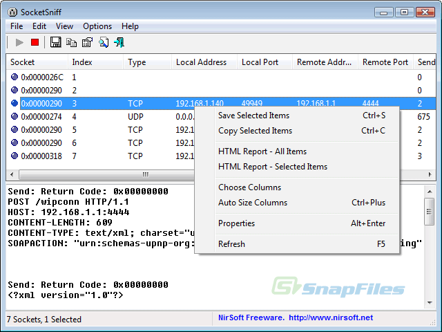 screenshot of SocketSniff